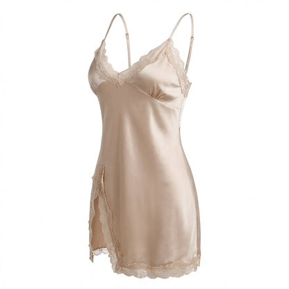 Lace Trim Chemise With Open Back