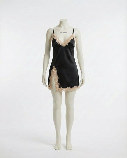 Lace Trim Chemise With Open Back