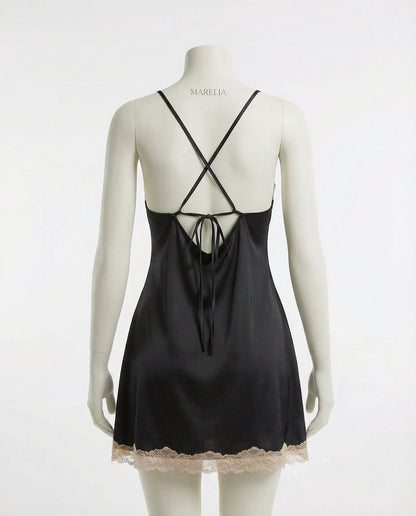 Lace Trim Chemise With Open Back