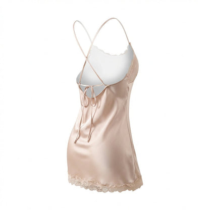 Lace Trim Chemise With Open Back