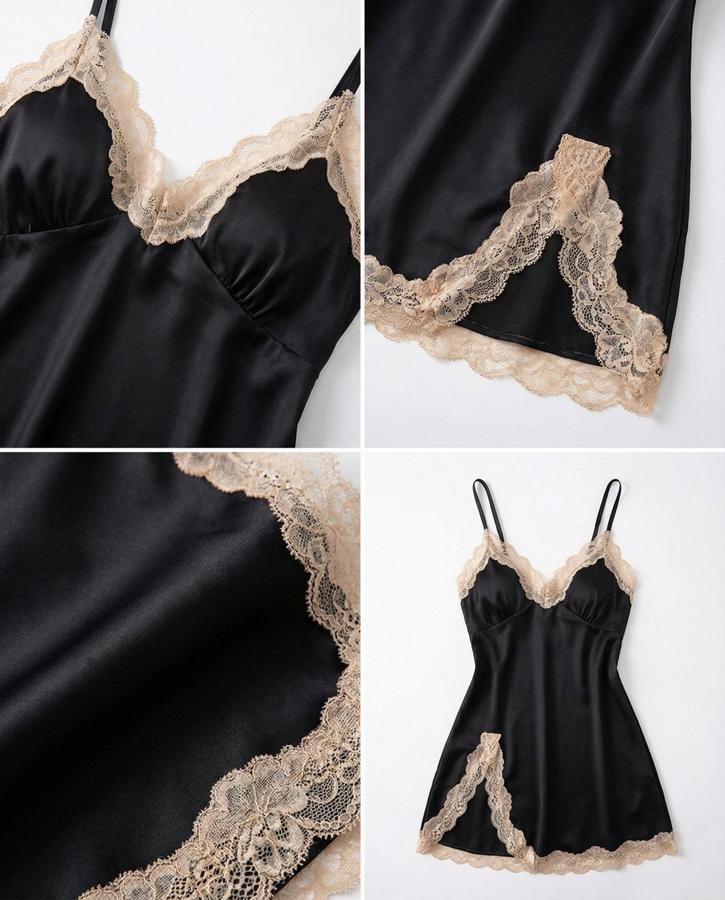 Lace Trim Chemise With Open Back