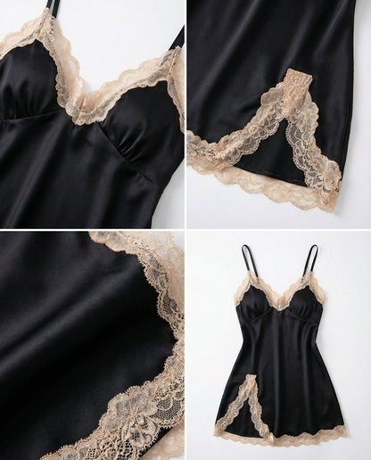 Lace Trim Chemise With Open Back