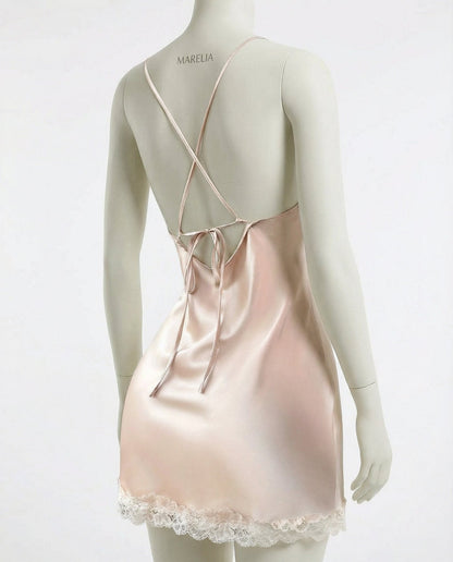 Lace Trim Chemise With Open Back