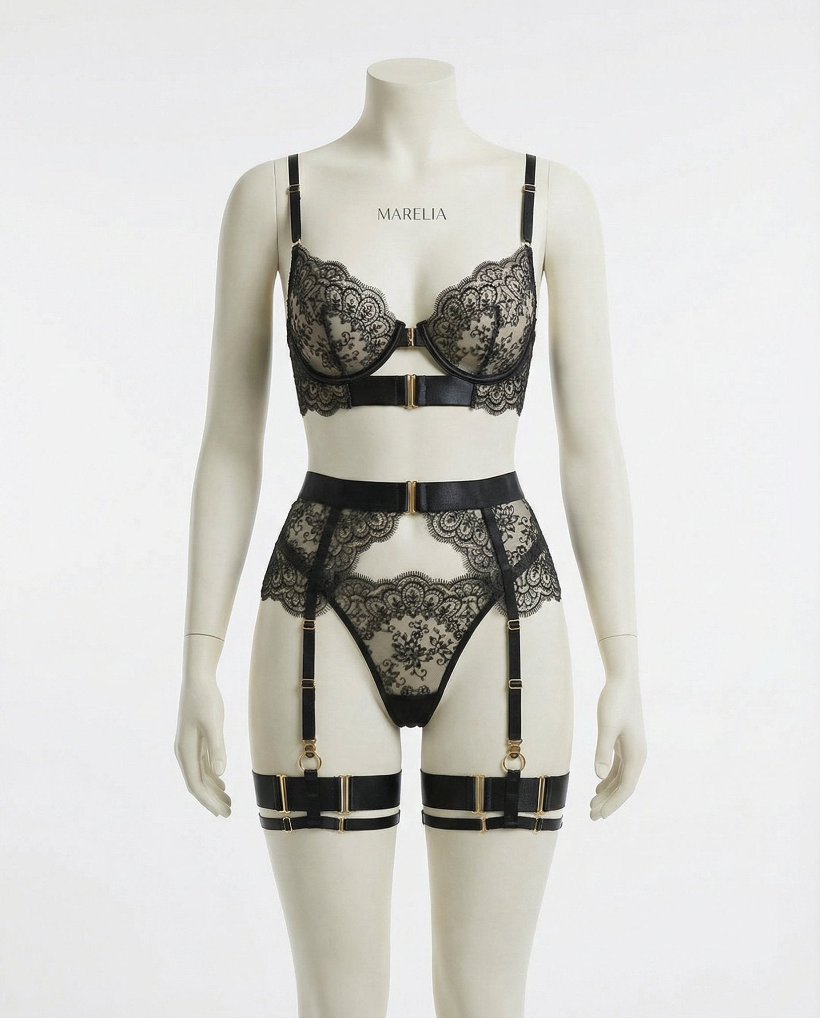 Lace Underwire Bra and High-Waist Brief Set with Lingerie Garter - AR UNIVERSALghntshLingerie Set