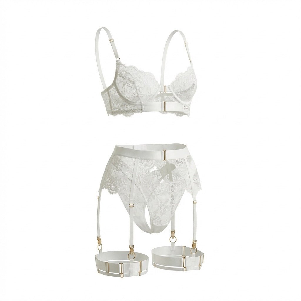 Lace Underwire Bra and High-Waist Brief Set with Lingerie Garter - AR UNIVERSALghntshLingerie Set