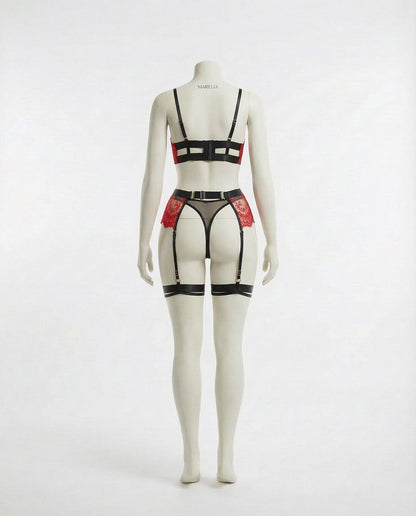 Lace Underwire Bra And Brief Set With Garter Accessories