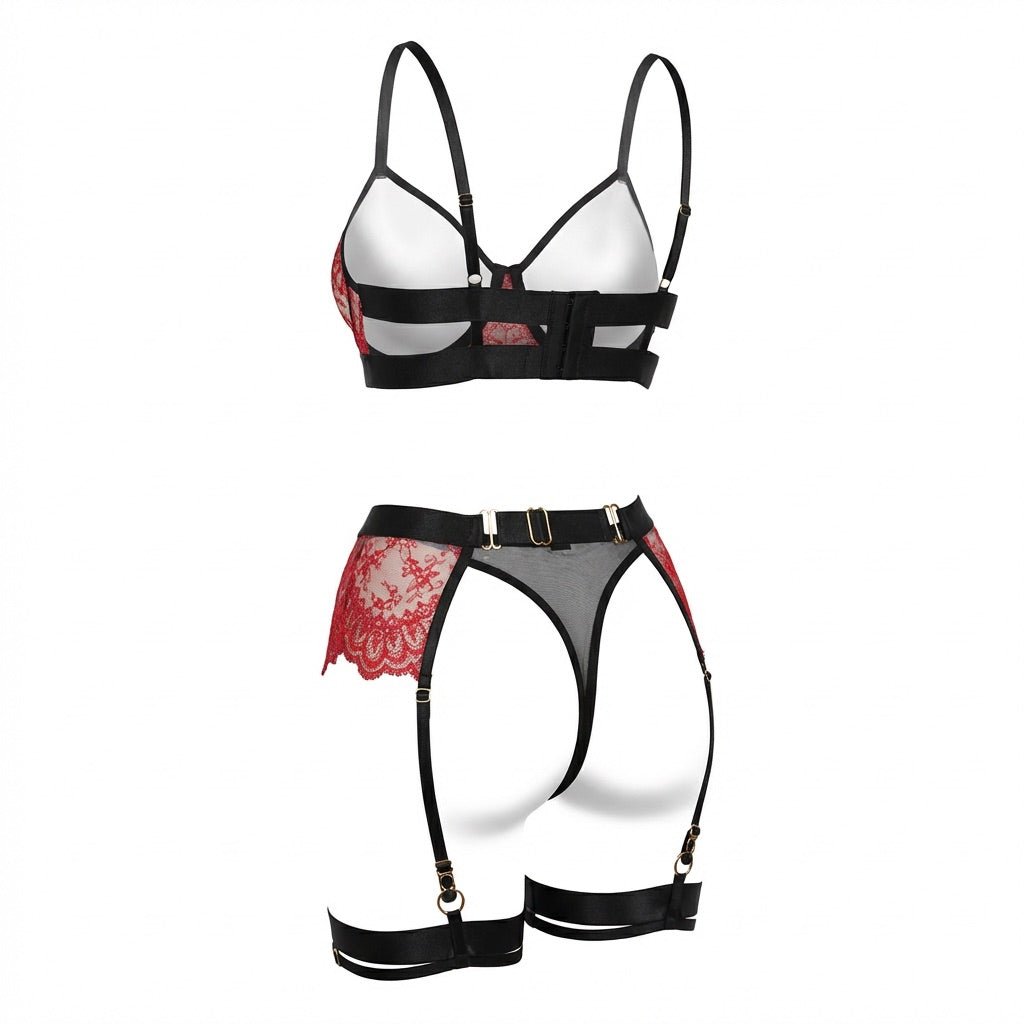 Lace Underwire Bra And Brief Set With Garter Accessories