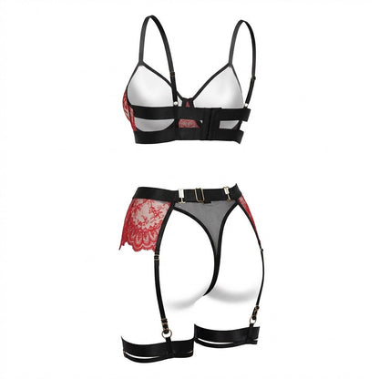 Lace Underwire Bra And Brief Set With Garter Accessories
