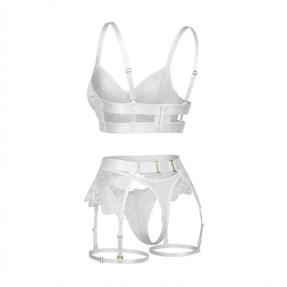 Lace Underwire Bra And Brief Set With Garter Accessories