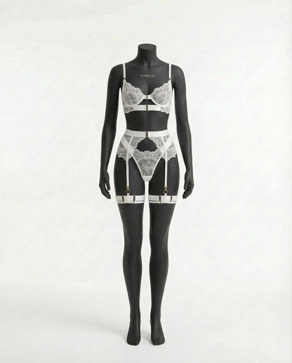 Lace Underwire Bra And Brief Set With Garter Accessories