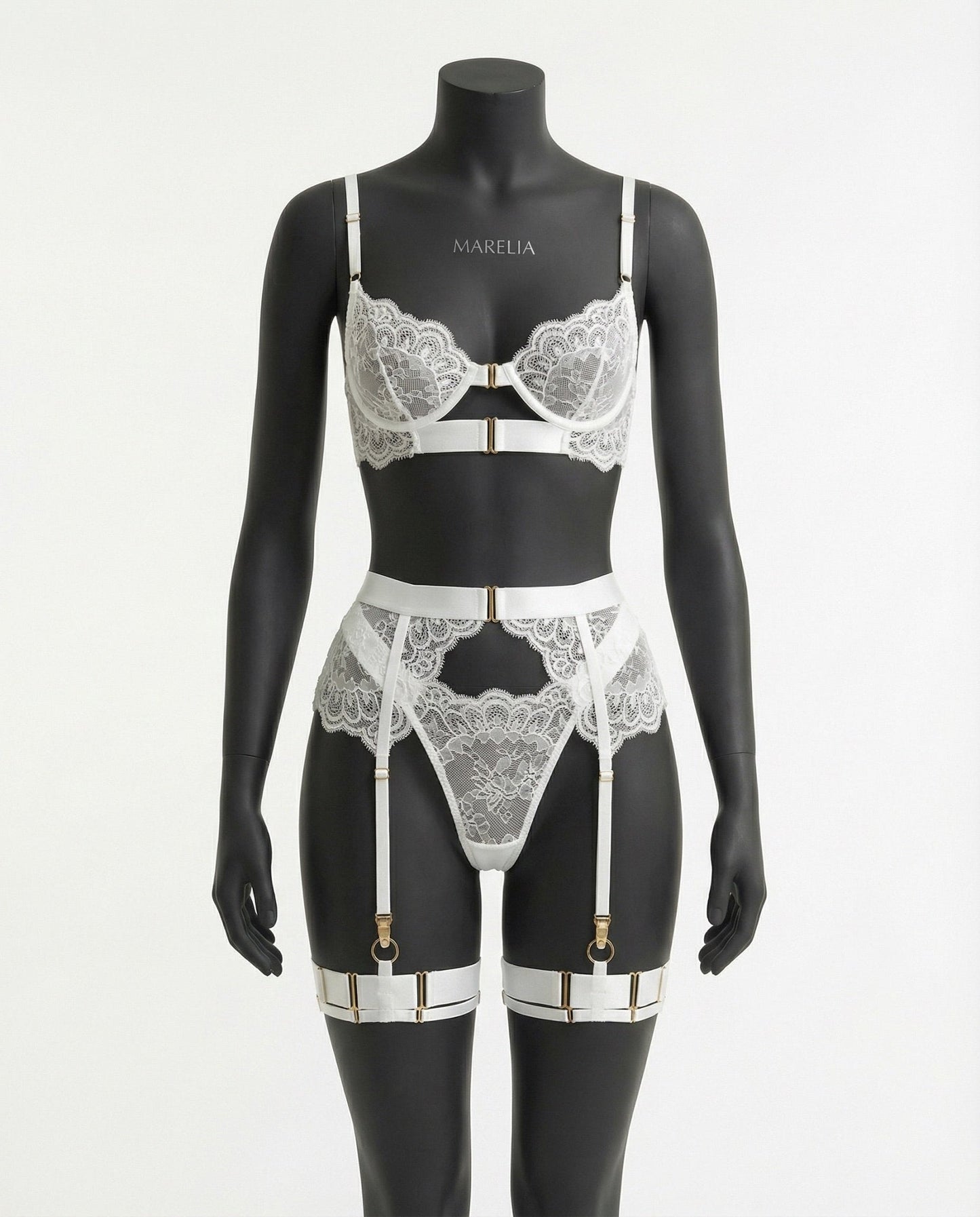 Lace Underwire Bra And Brief Set With Garter Accessories