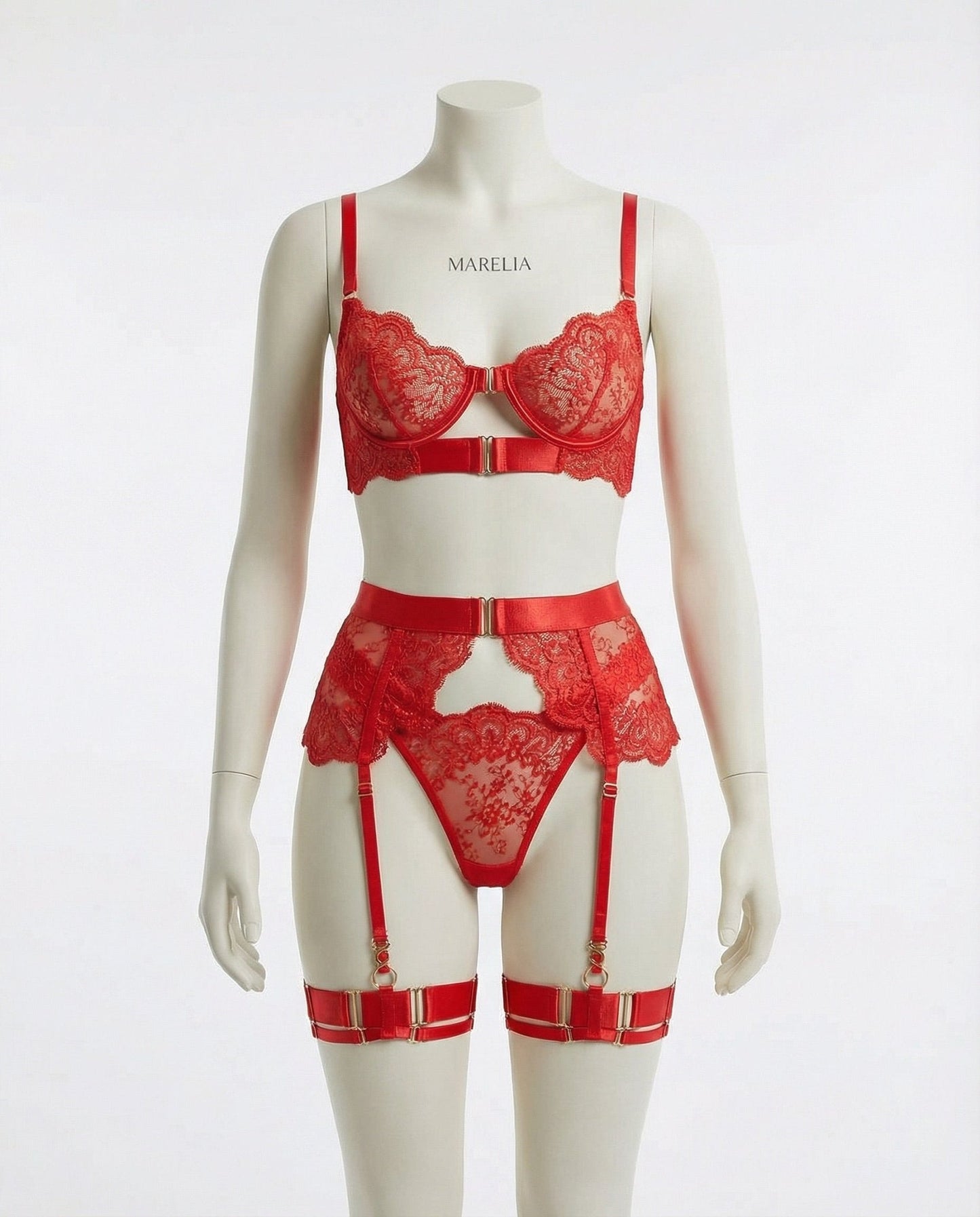 Lace Underwire Bra And Brief Set With Garter Accessories
