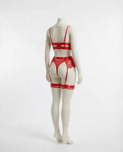 Lace Underwire Bra And Brief Set With Garter Accessories
