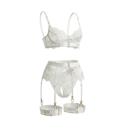 Lace Underwire Bra And Brief Set With Garter Accessories