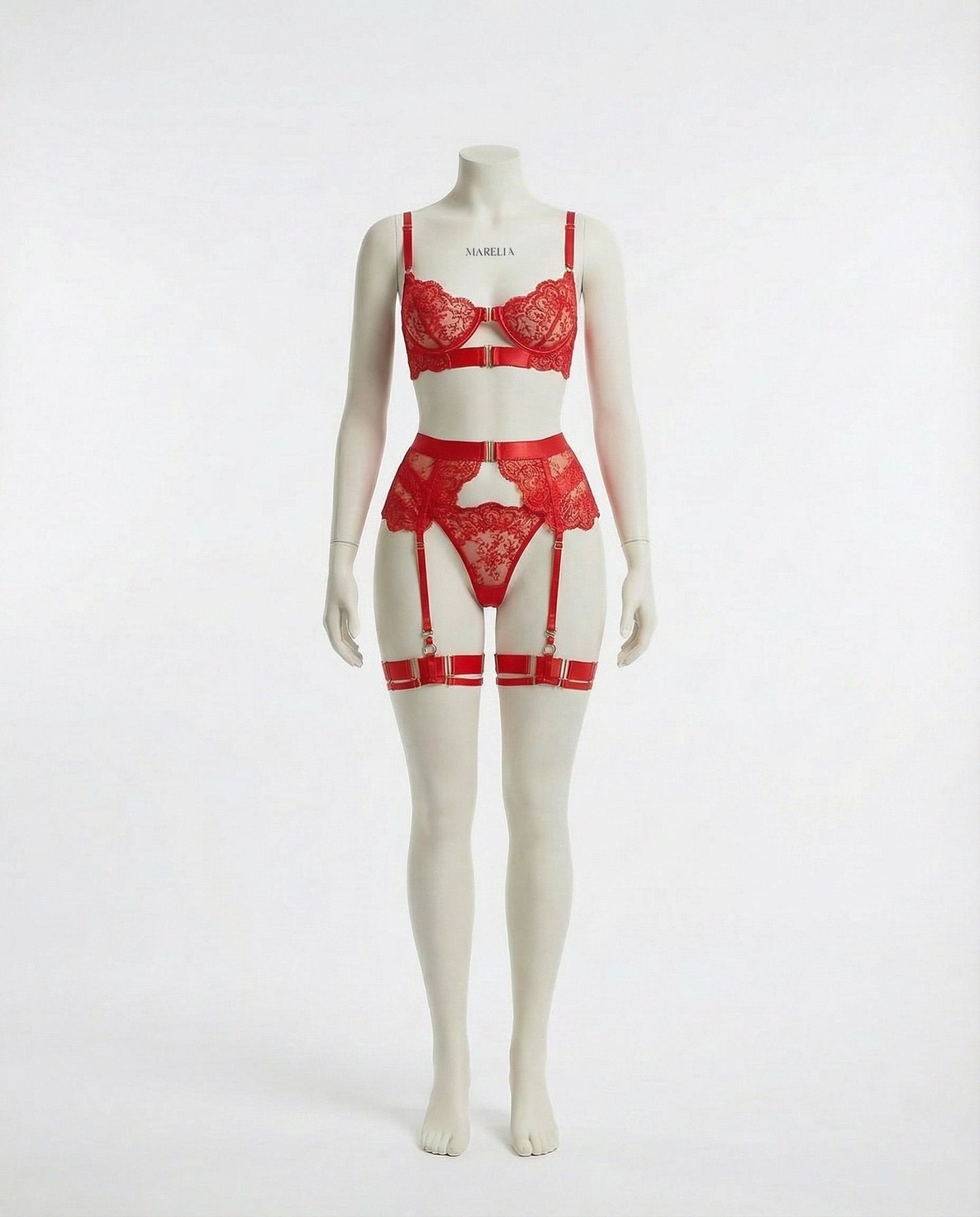 Lace Underwire Bra And Brief Set With Garter Accessories