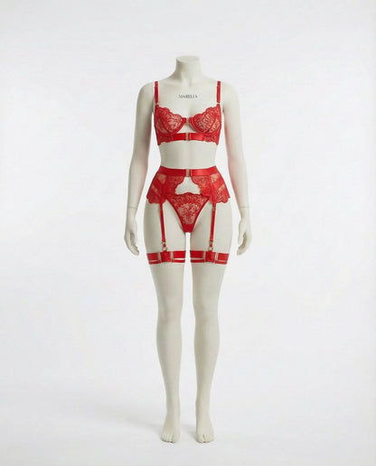 Lace Underwire Bra And Brief Set With Garter Accessories