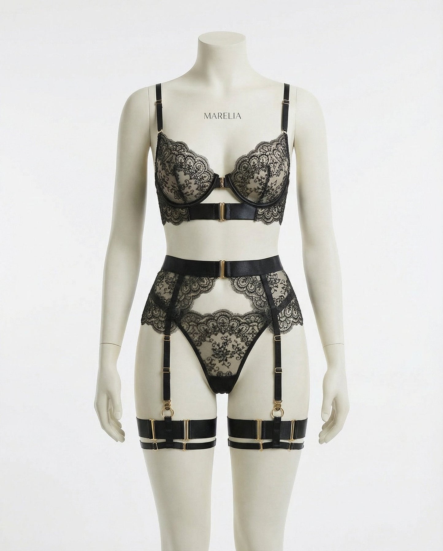 Lace Underwire Bra And Brief Set With Garter Accessories