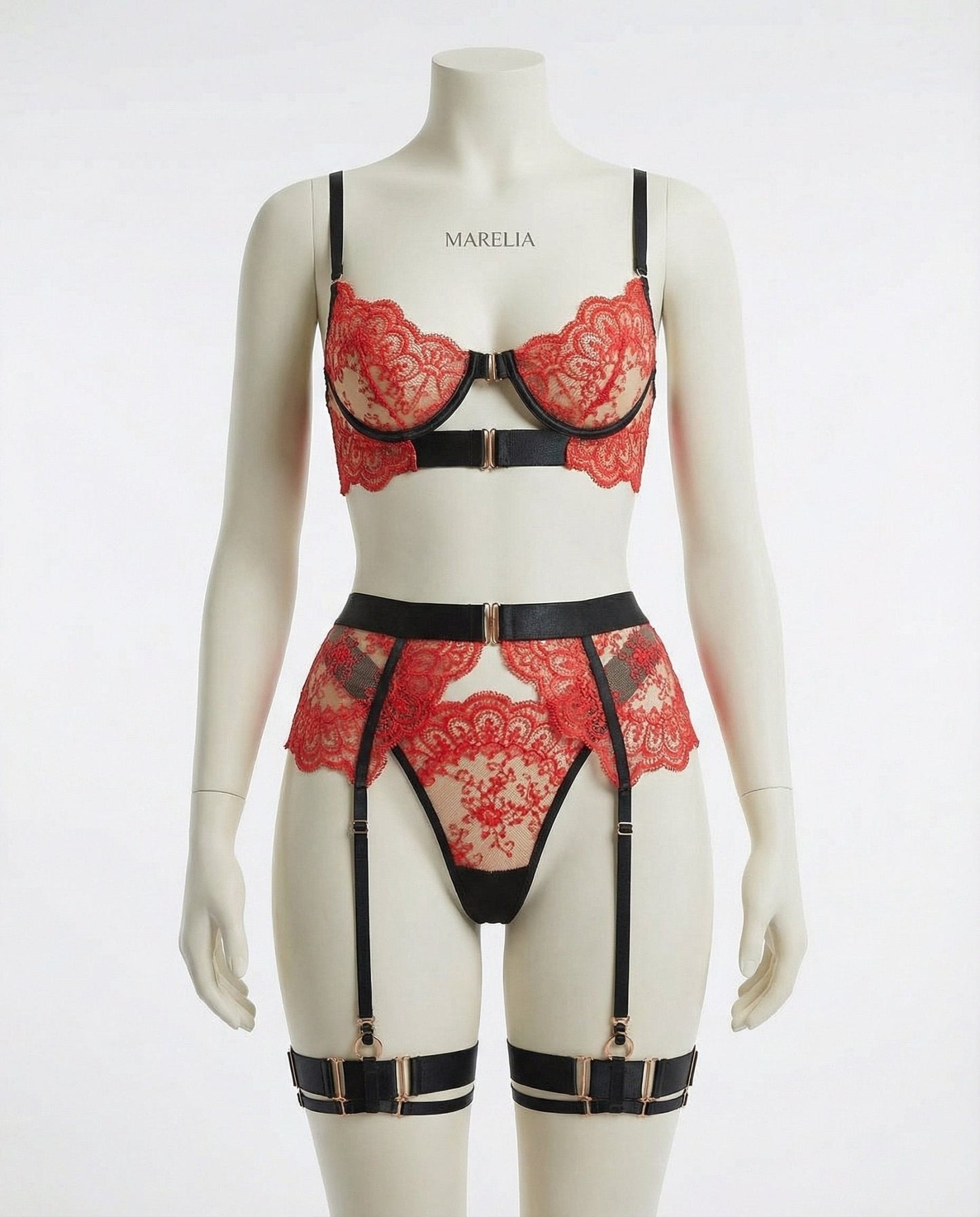 Lace Underwire Bra And Brief Set With Garter Accessories