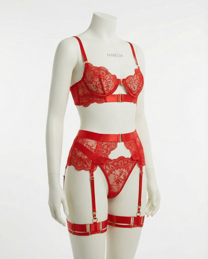 Lace Underwire Bra And Brief Set With Garter Accessories