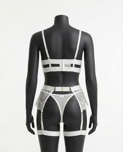 Lace Underwire Bra And Brief Set With Garter Accessories