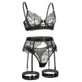 Lace Underwire Bra and High-Waist Brief Set with Lingerie Garter - AR UNIVERSALghntshLingerie Set