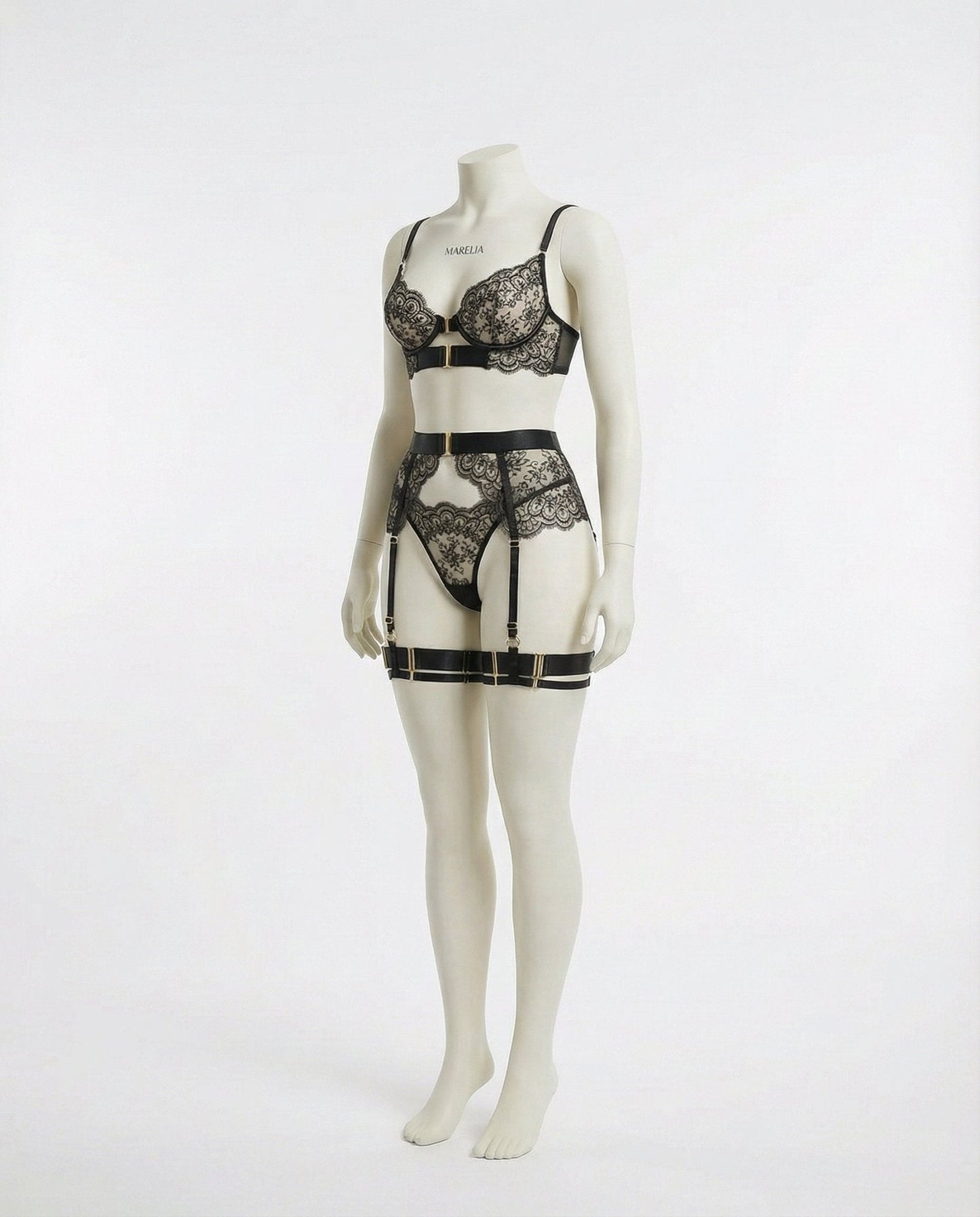 Lace Underwire Bra And Brief Set With Garter Accessories