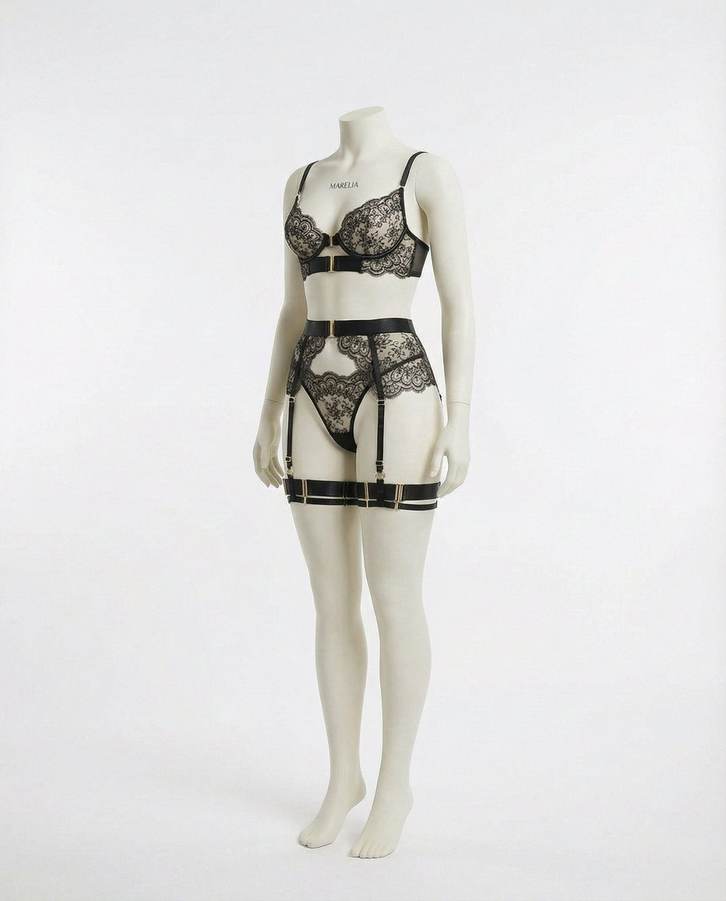 Lace Underwire Bra and High-Waist Brief Set with Lingerie Garter - AR UNIVERSALghntshLingerie Set