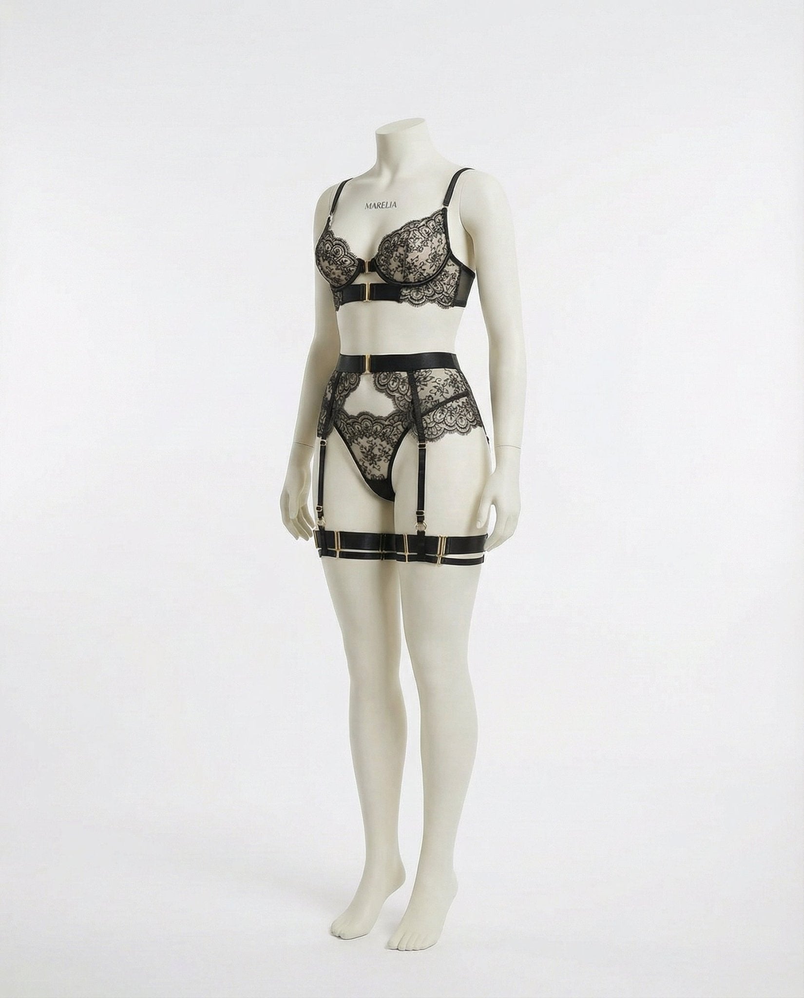 Lace Underwire Bra and High-Waist Brief Set with Lingerie Garter - AR UNIVERSALghntshLingerie Set