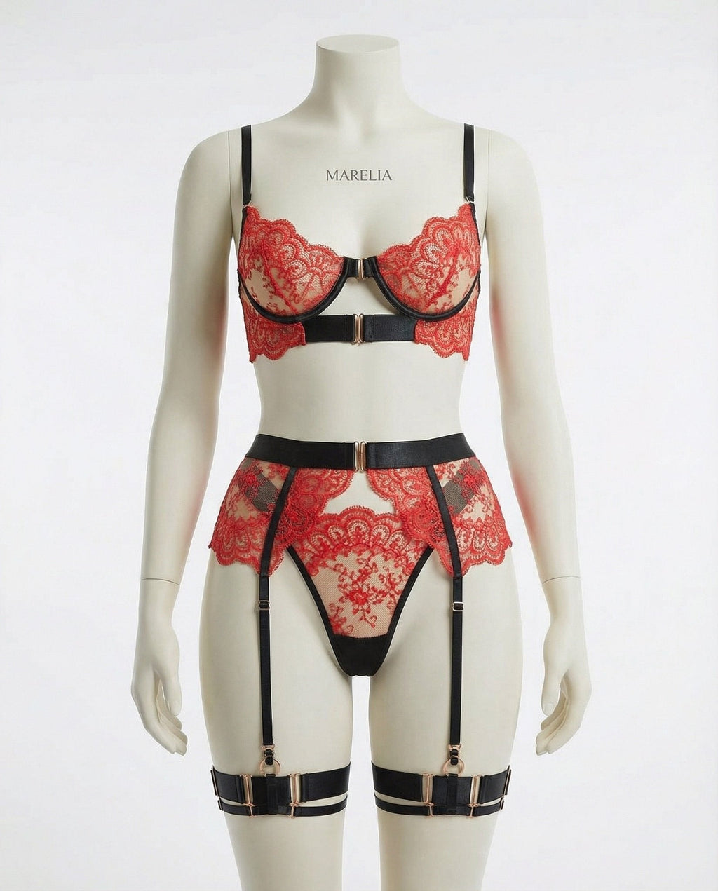 Lace Underwire Bra and High-Waist Brief Set with Lingerie Garter - AR UNIVERSALghntshLingerie Set