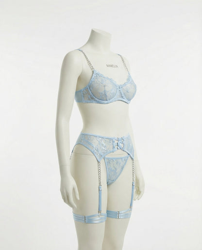 Lace Underwire Bra Suspender Belt And Thong Set