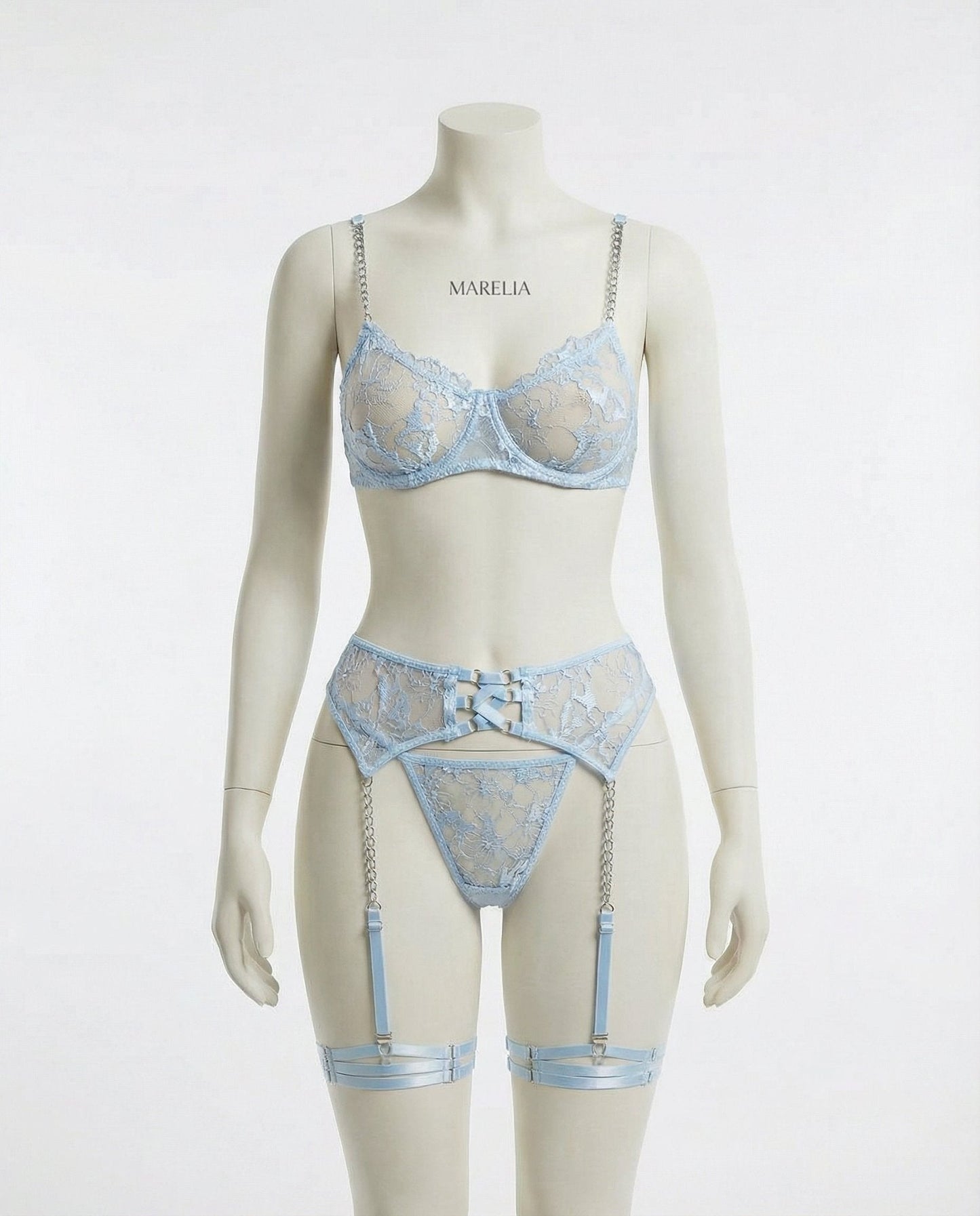 Lace Underwire Bra Suspender Belt And Thong Set