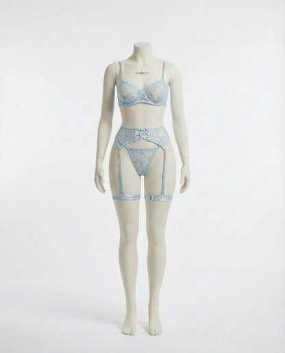 Lace Underwire Bra Suspender Belt And Thong Set