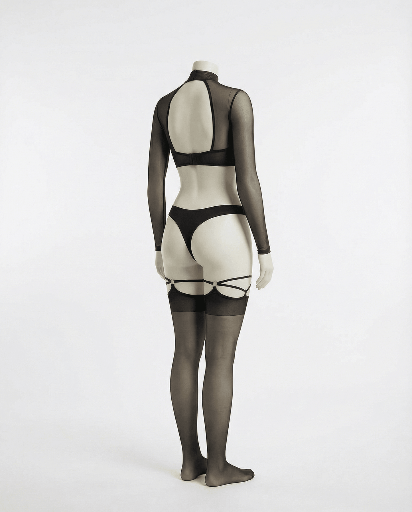 Long Sleeve Mesh Set With Brief And Stockings