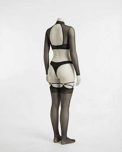 Long Sleeve Mesh Set With Brief And Stockings