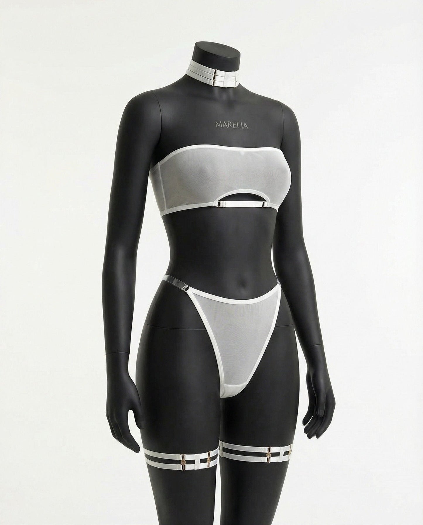 Mesh Bandeau Lingerie Set With Thigh Bands