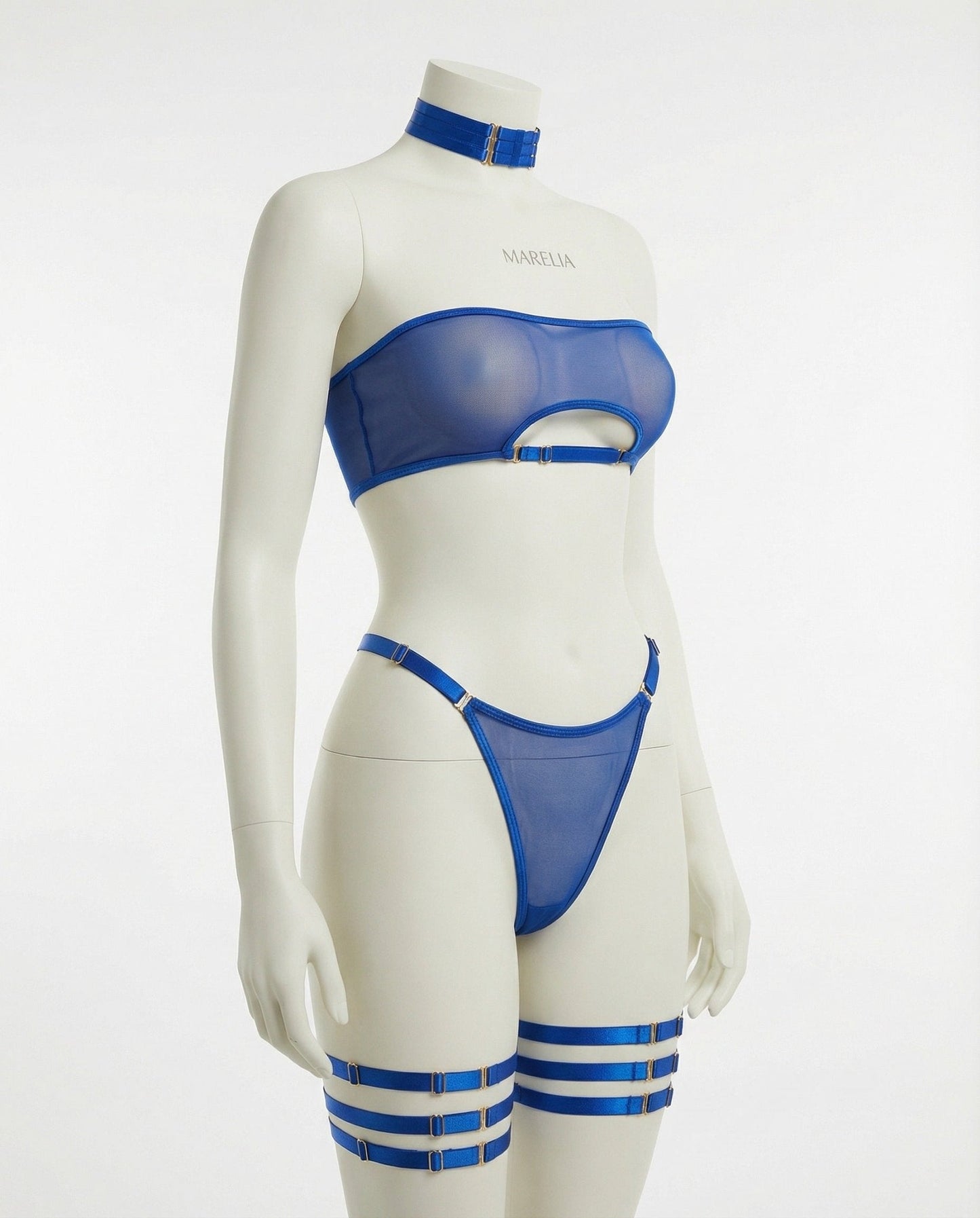 Mesh Bandeau Lingerie Set With Thigh Bands