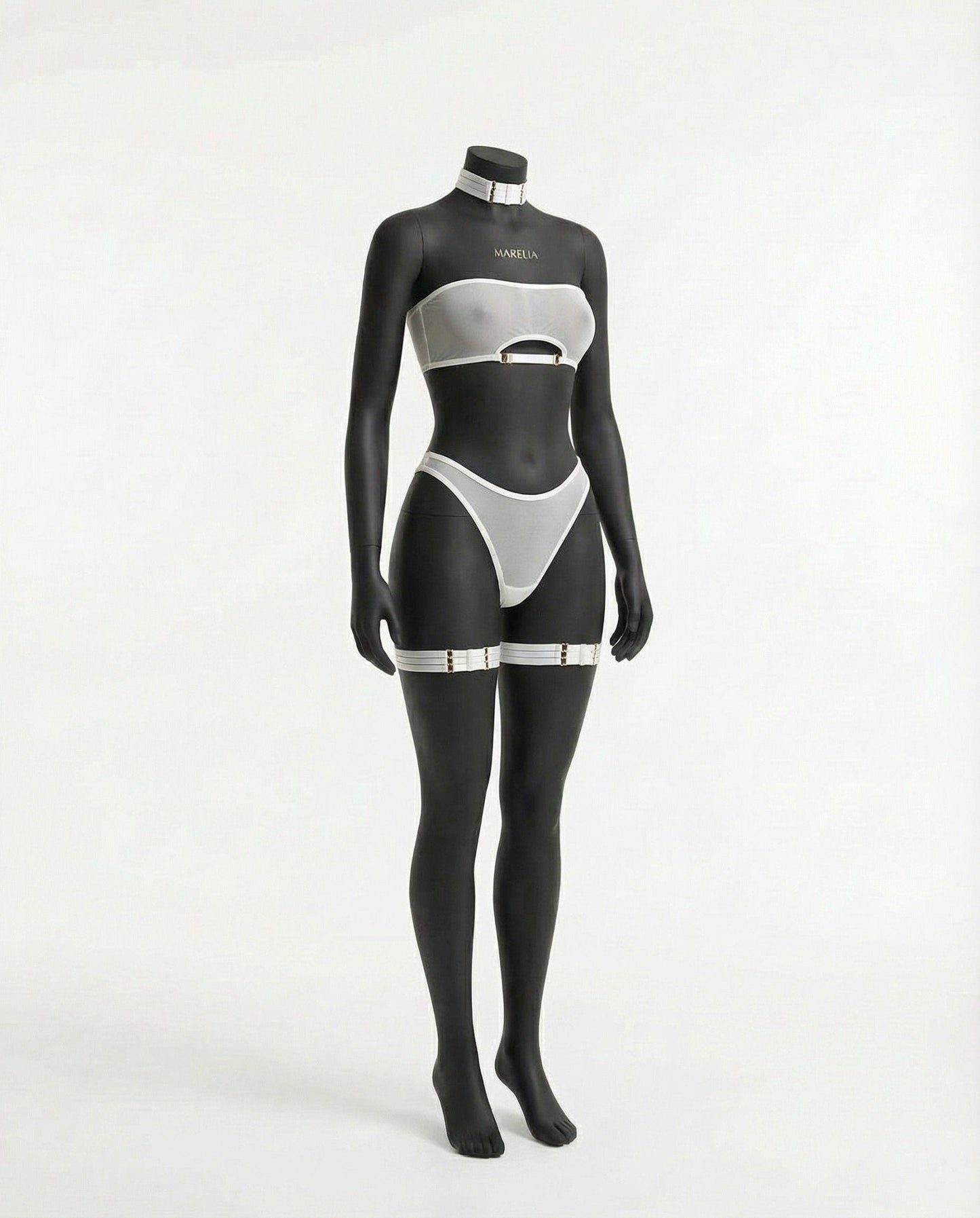 Mesh Bandeau Lingerie Set With Thigh Bands
