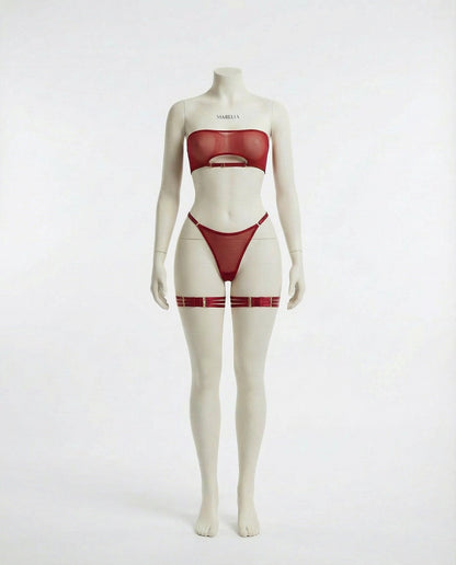 Mesh Bandeau Lingerie Set With Thigh Bands