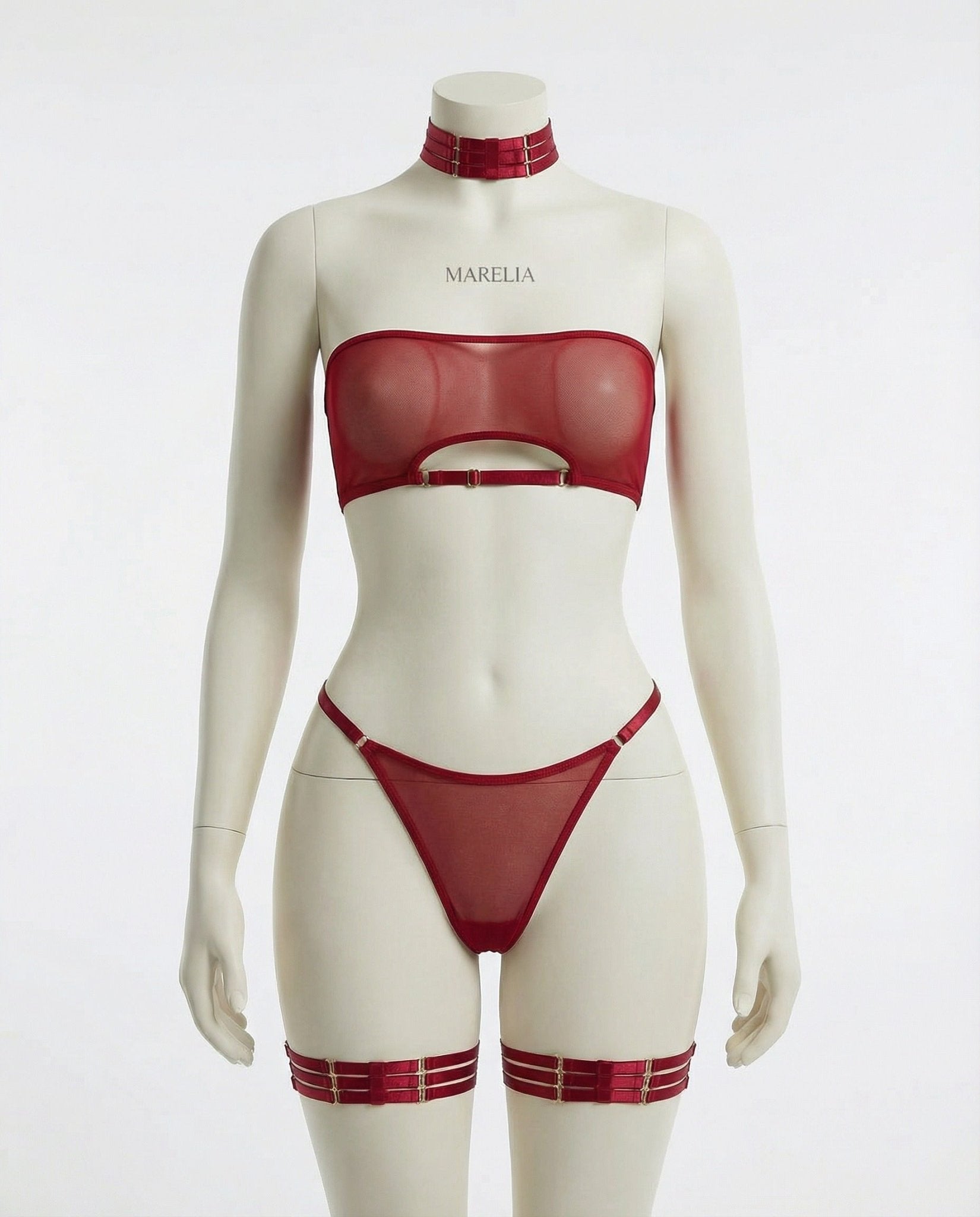 Mesh Bandeau Lingerie Set With Thigh Bands - AR UNIVERSALghntshLingerie Set