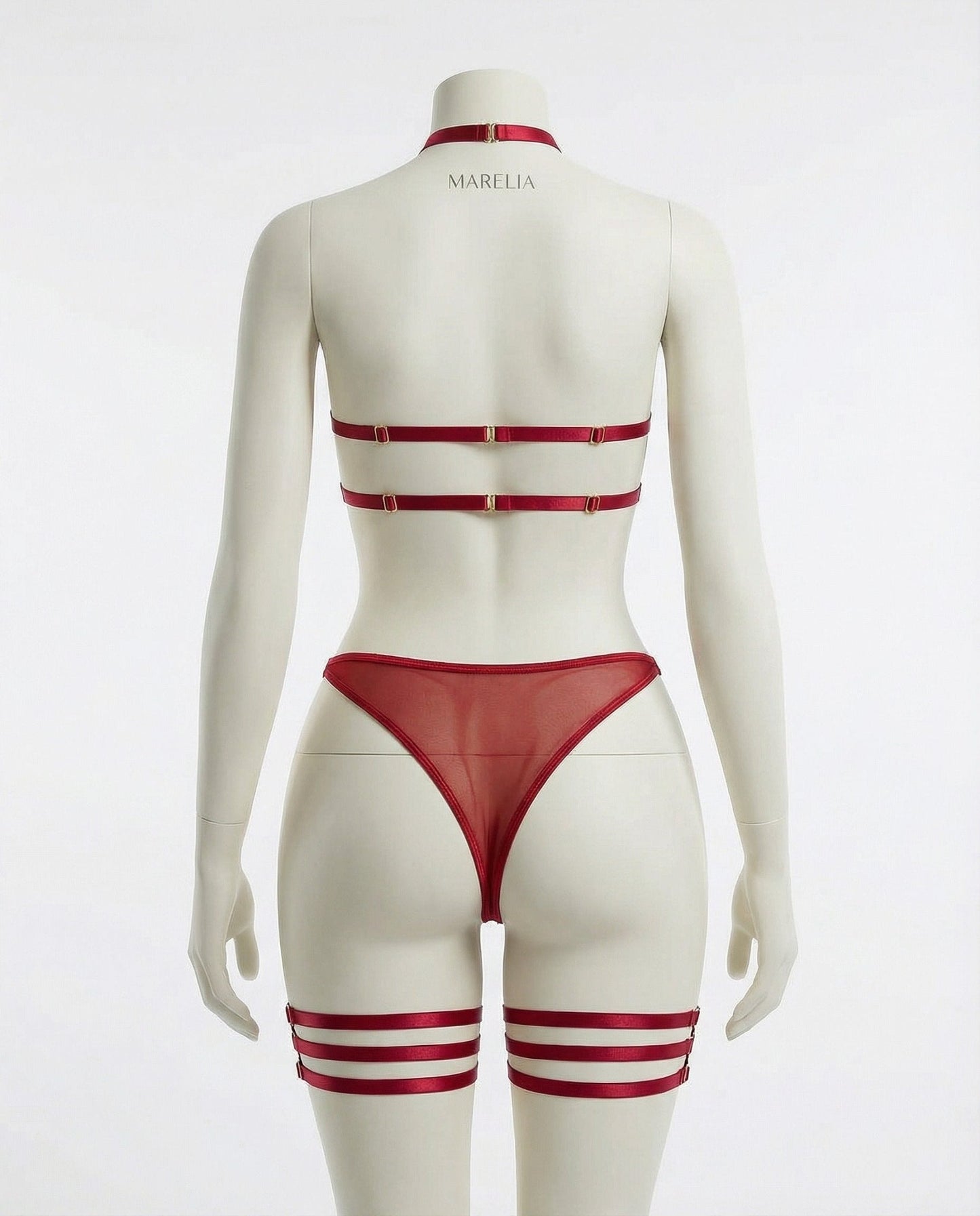 Mesh Bandeau Lingerie Set With Thigh Bands
