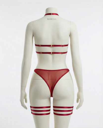 Mesh Bandeau Lingerie Set With Thigh Bands