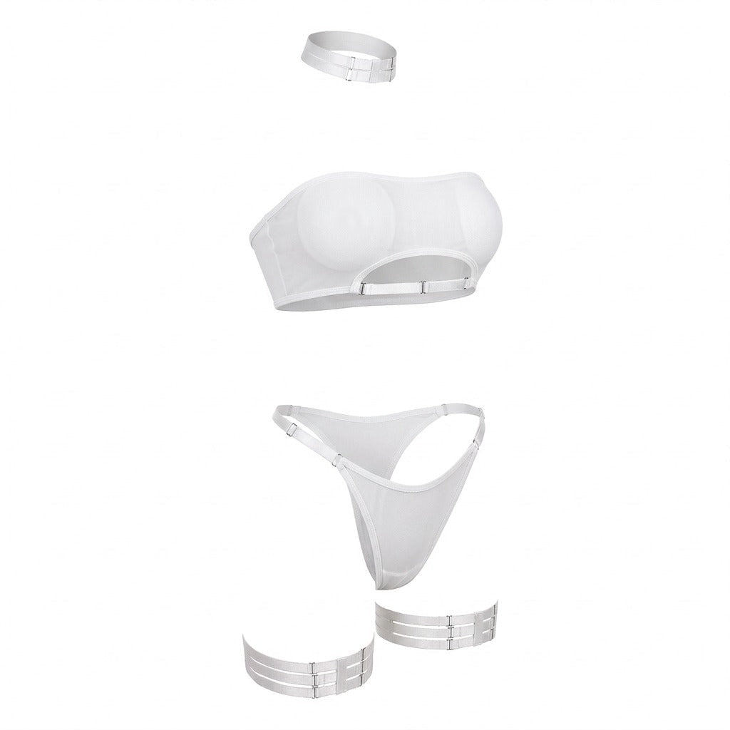 Mesh Bandeau Lingerie Set With Thigh Bands