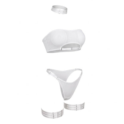 Mesh Bandeau Lingerie Set With Thigh Bands