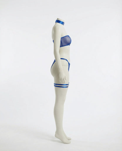 Mesh Bandeau Lingerie Set With Thigh Bands