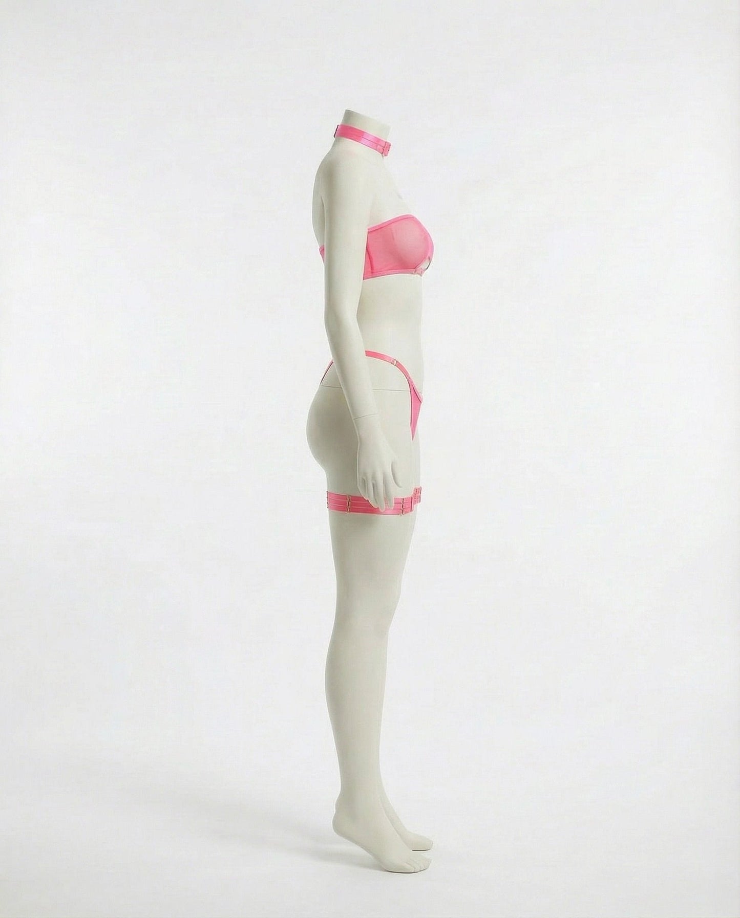 Mesh Bandeau Lingerie Set With Thigh Bands