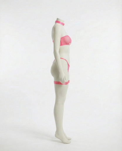 Mesh Bandeau Lingerie Set With Thigh Bands