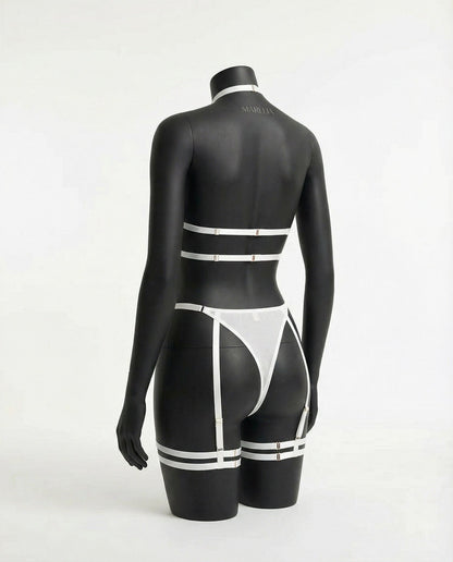 Mesh Bandeau Lingerie Set With Thigh Bands