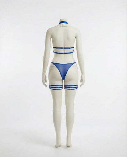 Mesh Bandeau Lingerie Set With Thigh Bands
