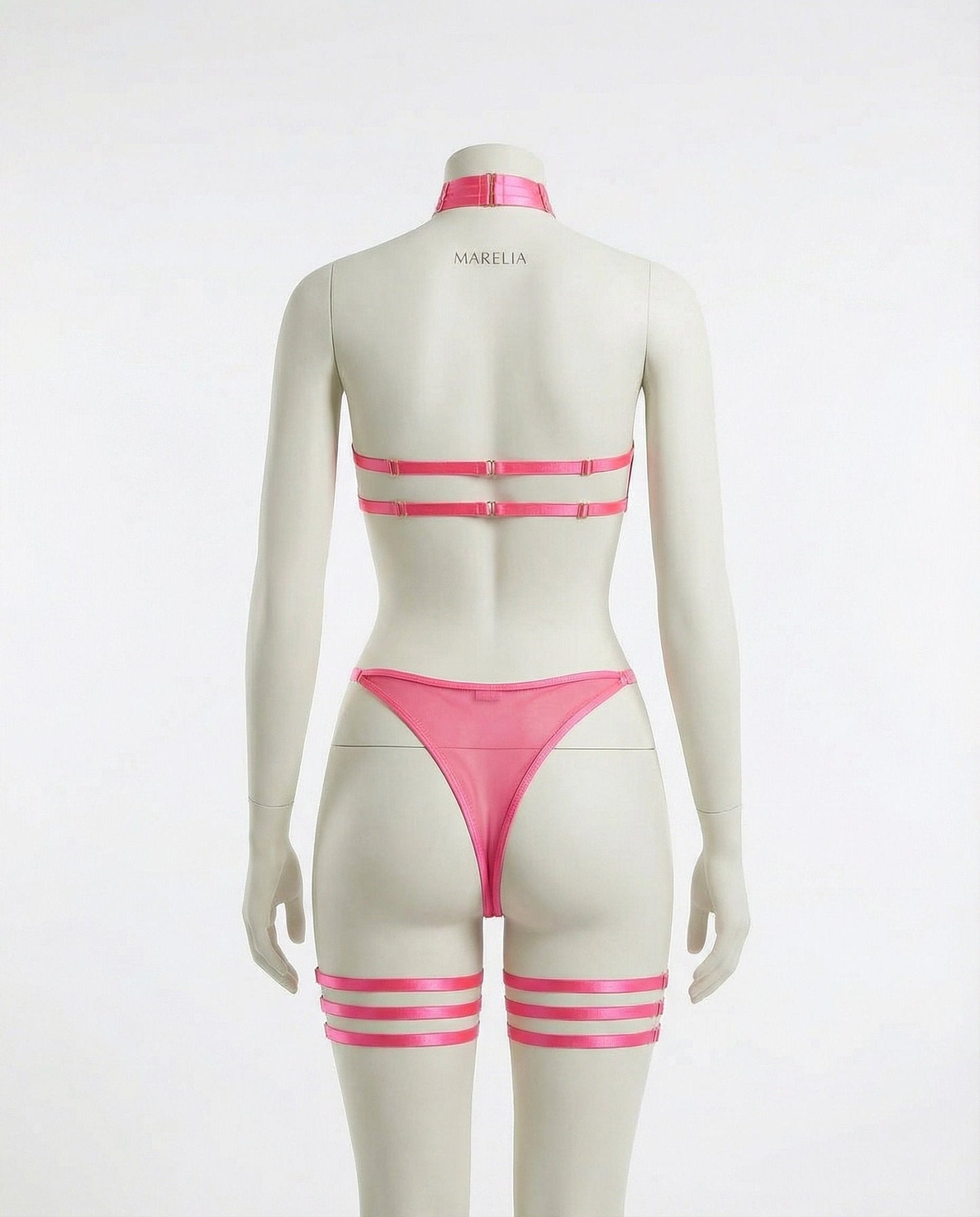 Mesh Bandeau Lingerie Set With Thigh Bands