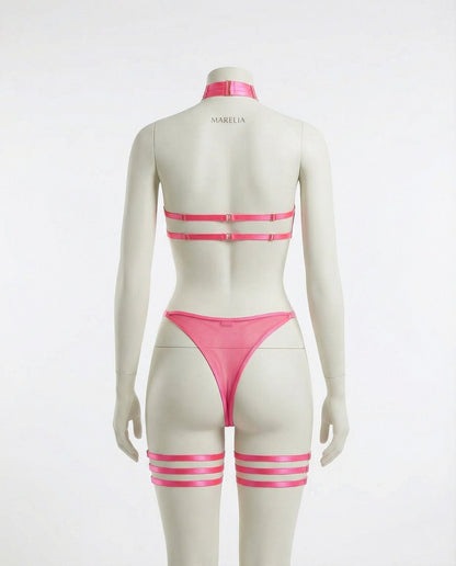 Mesh Bandeau Lingerie Set With Thigh Bands